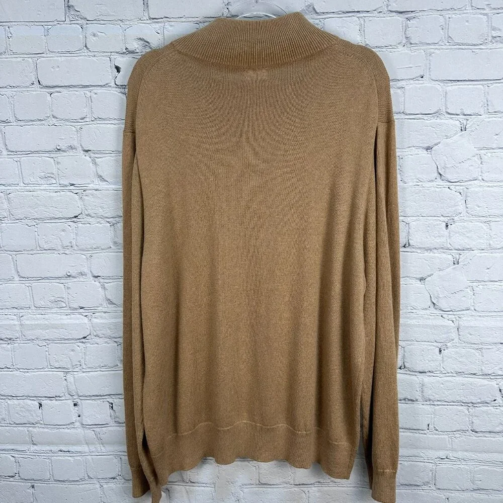 J. Crew Men's Cotton Half Zip Mock Neck Knit Pullover Sweater Top Size XXL Brown